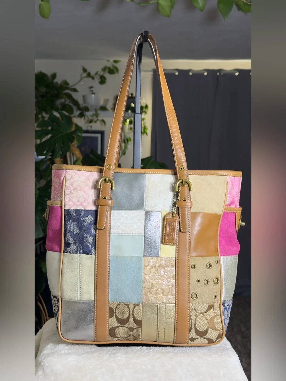 Vintage Coach Y2K Multicolor Signature Patchwork Tote Bag